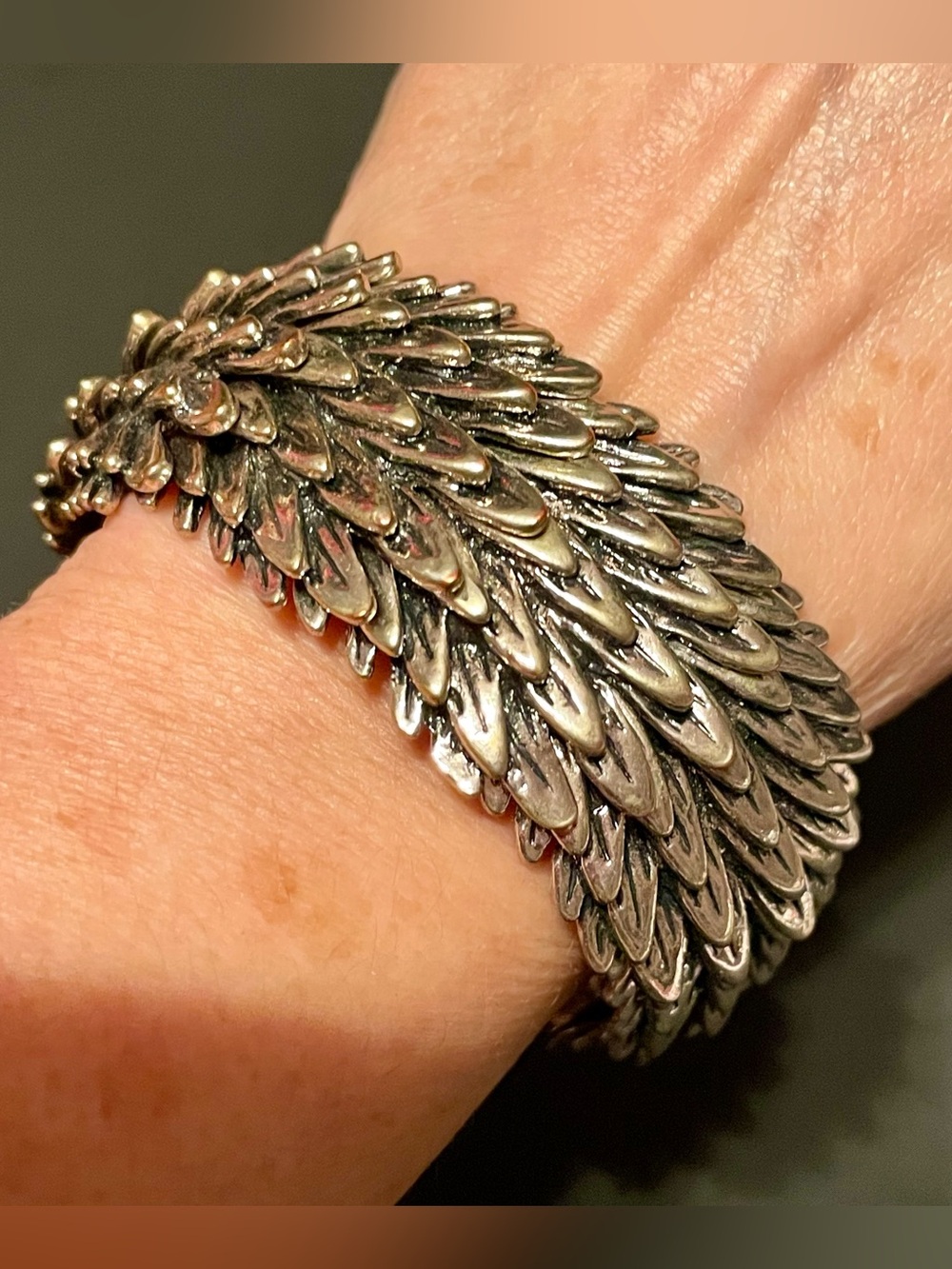 Silver-Tone Sculpted Feather Link Bracelet - Women Jewelry